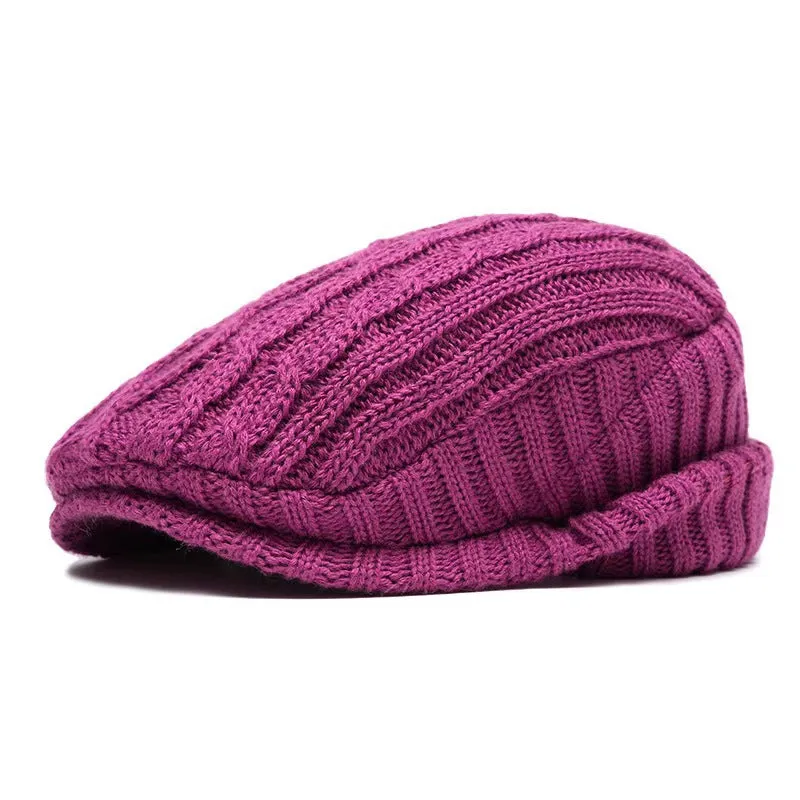 Hand knitted acrylic fleece lined beanie hat for men in winter size M 56-58cm dome style