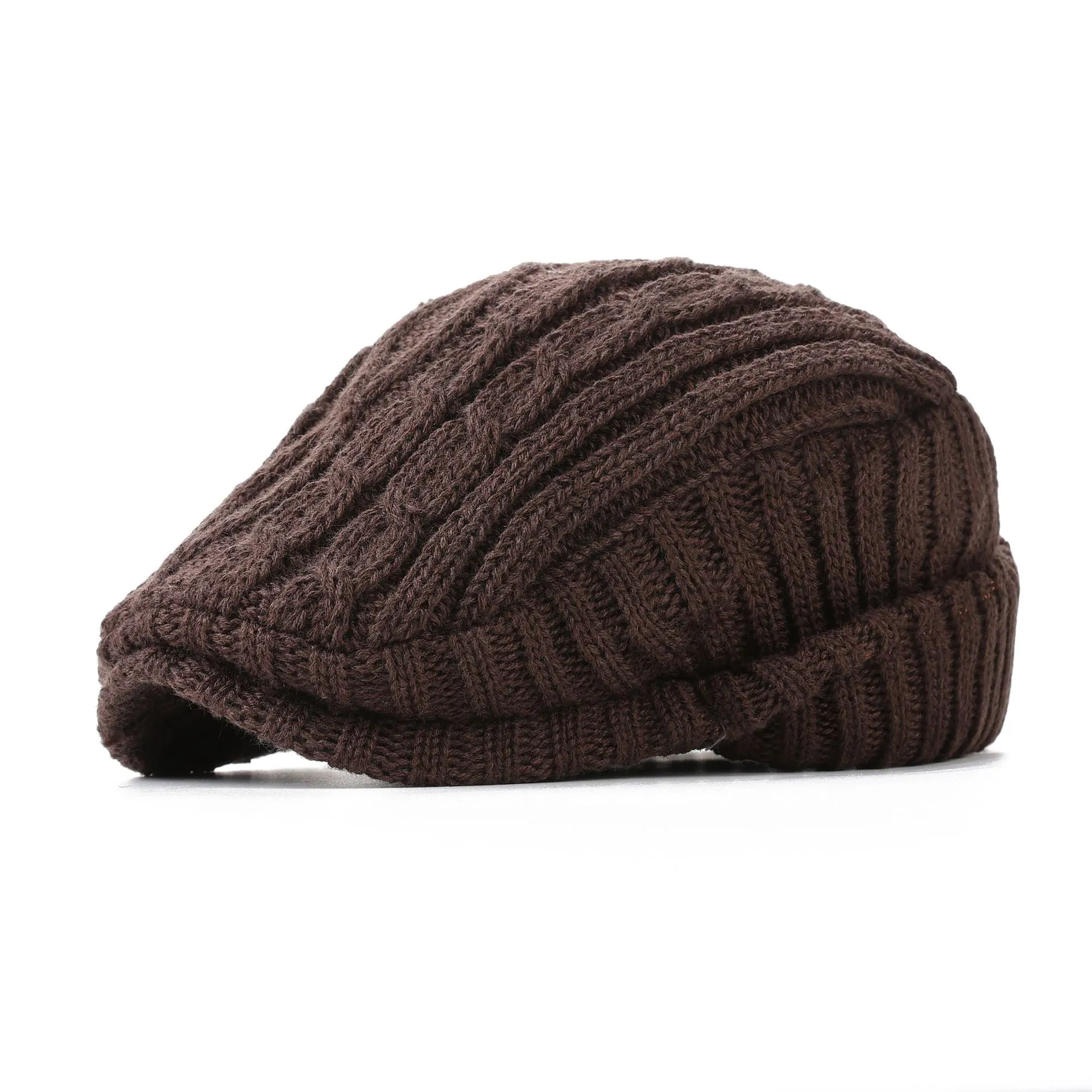Hand knitted acrylic fleece lined beanie hat for men in winter size M 56-58cm dome style