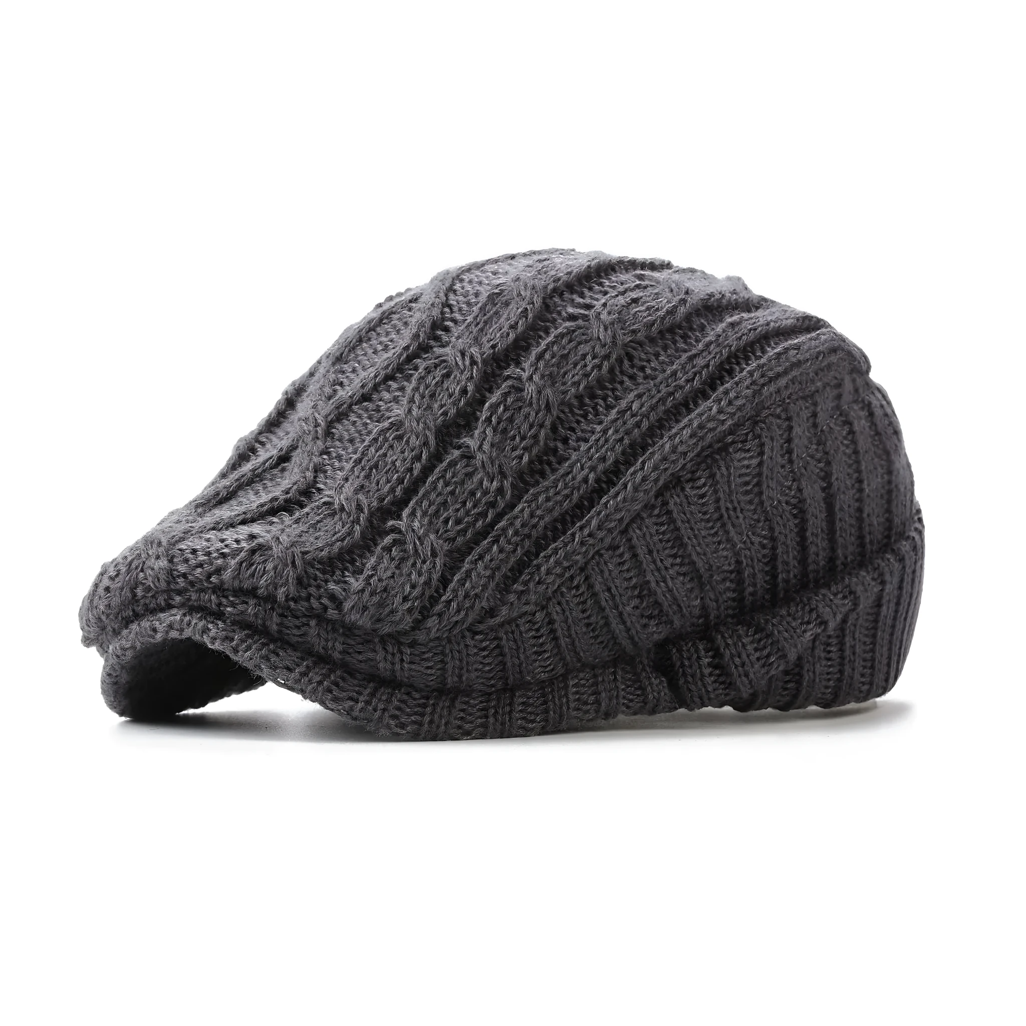 Hand knitted acrylic fleece lined beanie hat for men in winter size M 56-58cm dome style