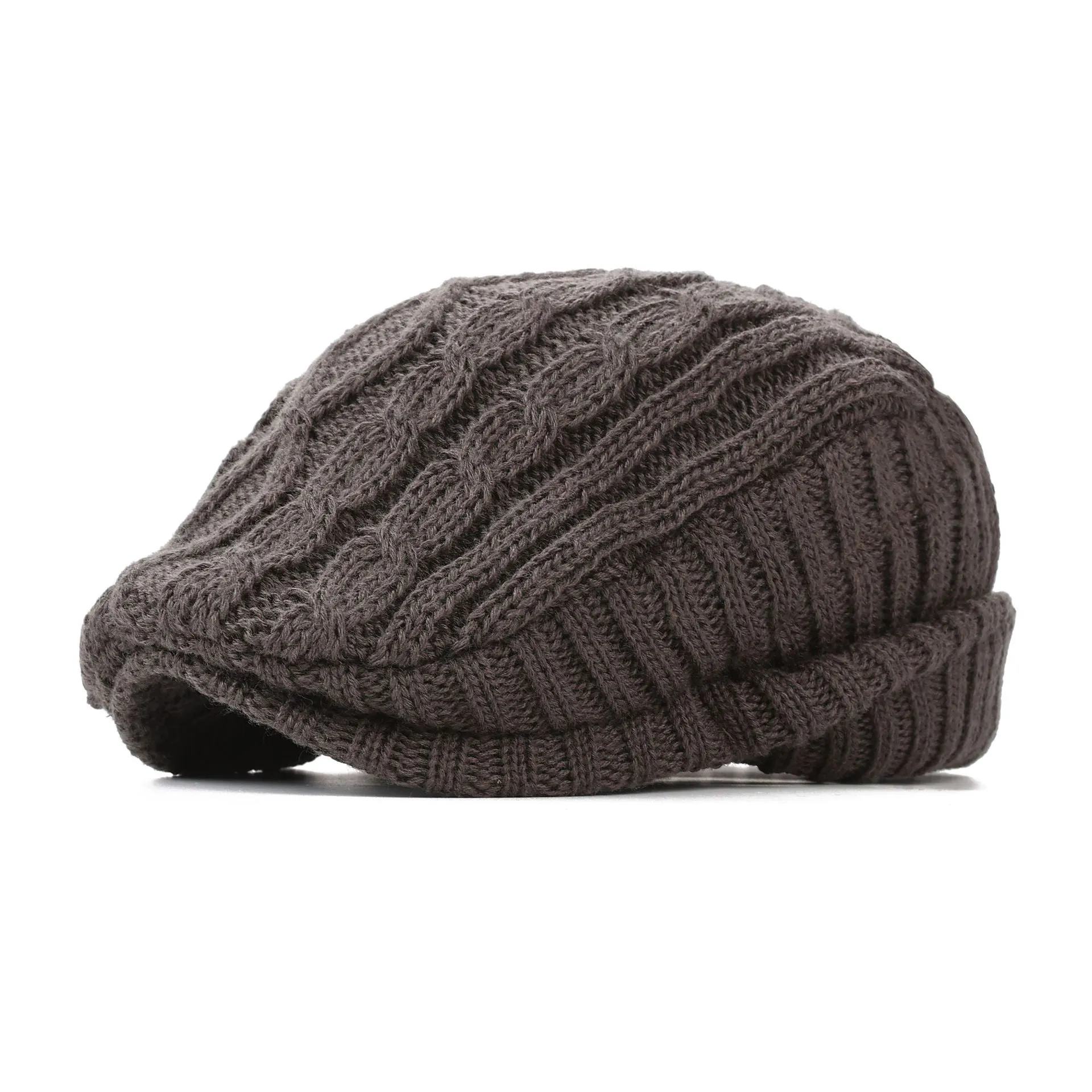 Hand knitted acrylic fleece lined beanie hat for men in winter size M 56-58cm dome style