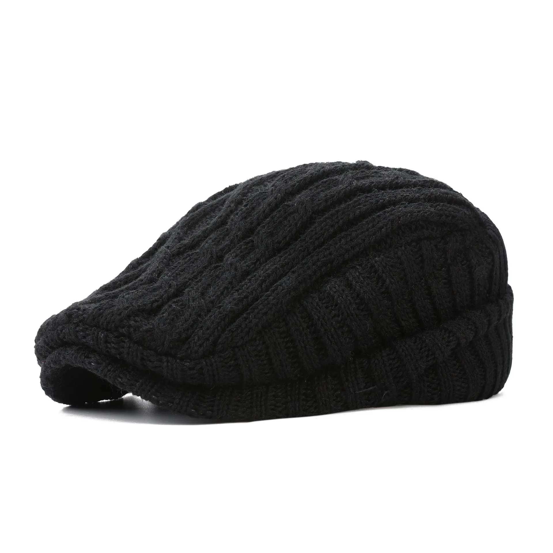 Hand knitted acrylic fleece lined beanie hat for men in winter size M 56-58cm dome style
