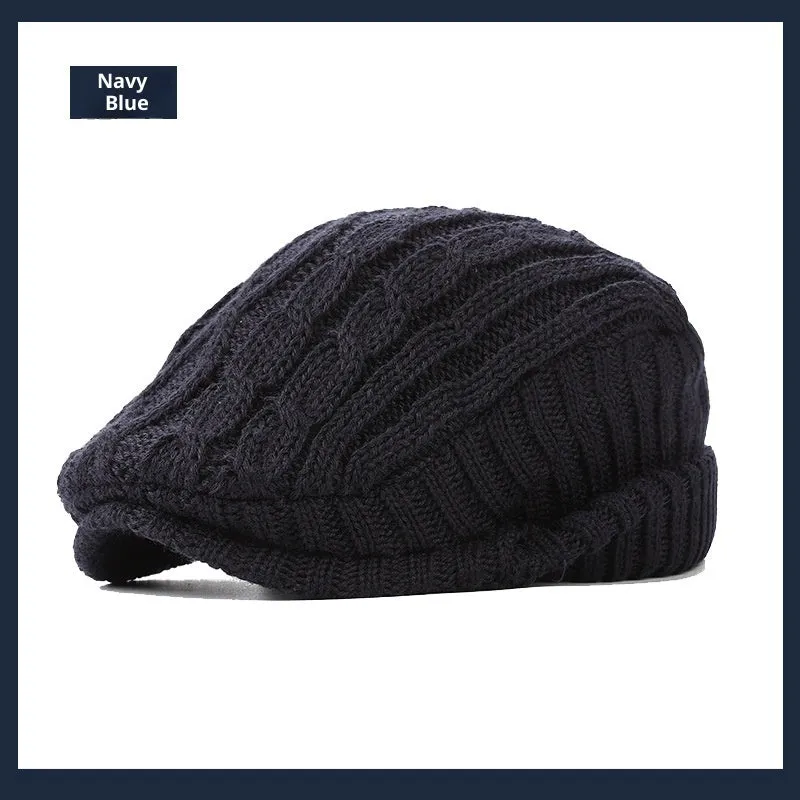 Hand knitted acrylic fleece lined beanie hat for men in winter size M 56-58cm dome style