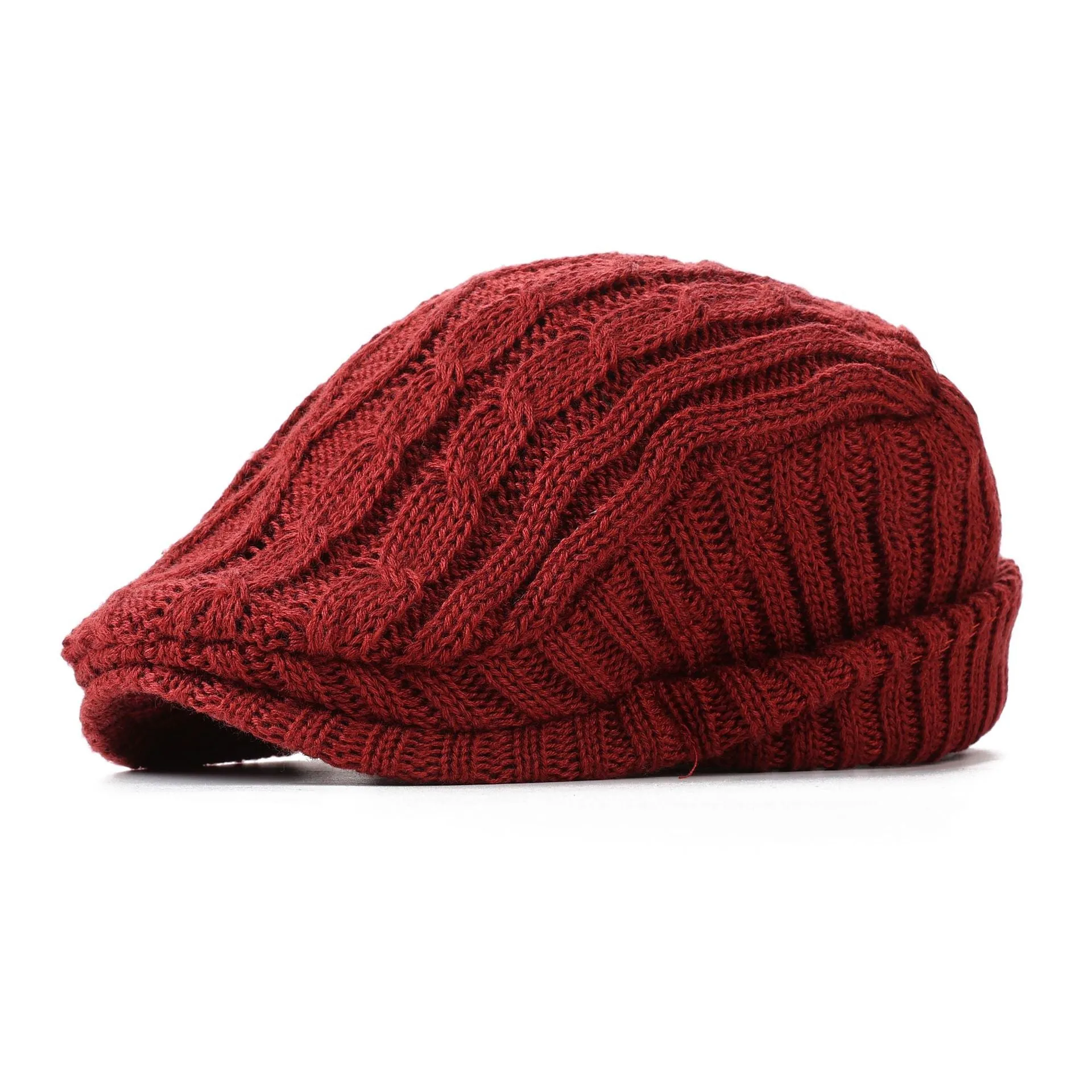 Hand knitted acrylic fleece lined beanie hat for men in winter size M 56-58cm dome style