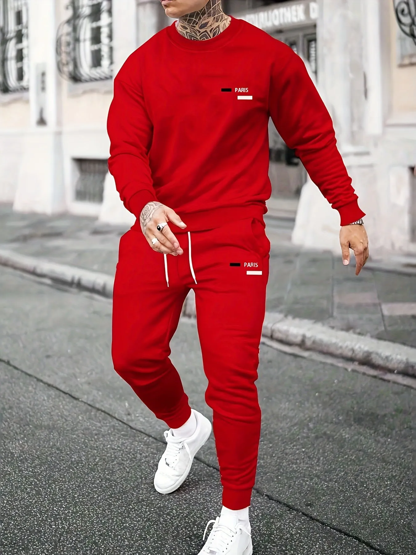 Casual printed fleece hoodie and pants set in apricot, synthetic fibre blend, light mature style