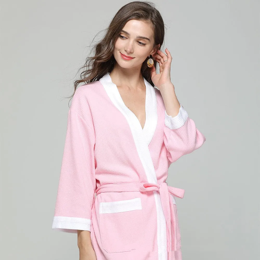 Cotton waffle robe bathrobe towel cardigan for men in gray black with long sleeves and wide brim