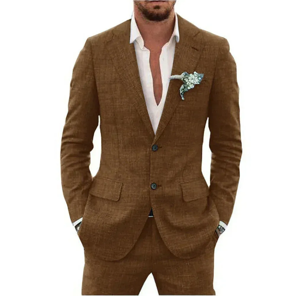 Men's slim fit two-piece suit set in black with top and trousers