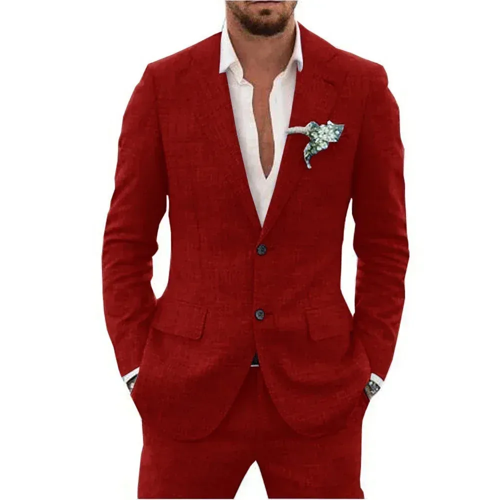 Men's slim fit two-piece suit set in black with top and trousers