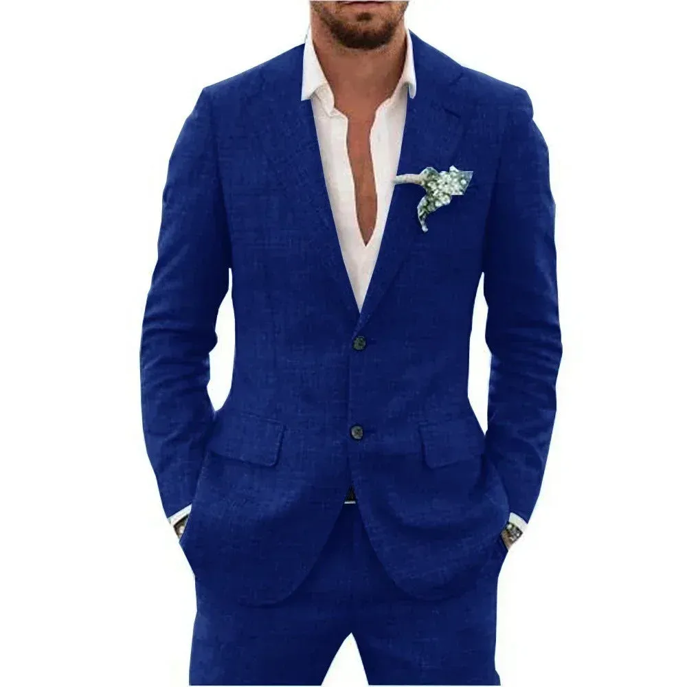 Men's slim fit two-piece suit set in black with top and trousers