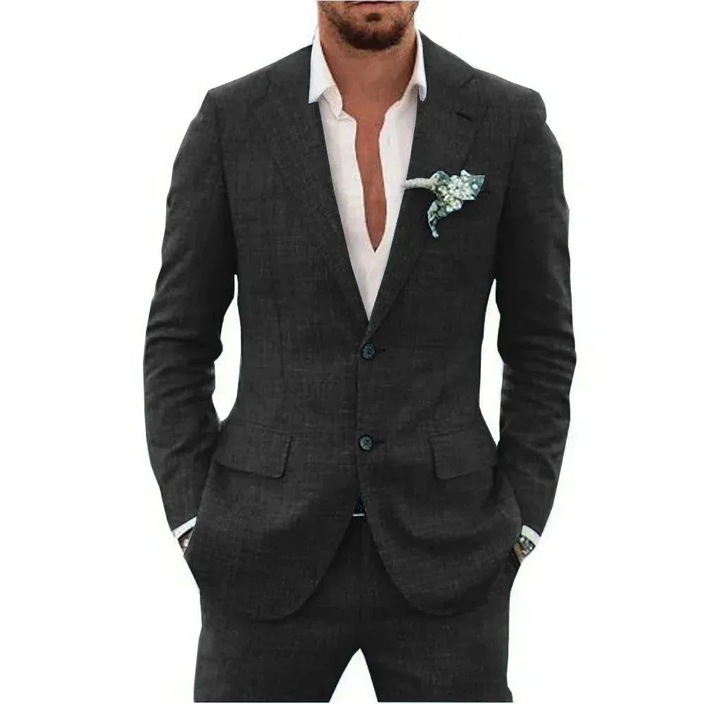 Men's slim fit two-piece suit set in black with top and trousers