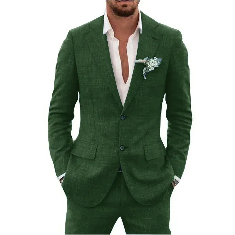 Men's slim fit two-piece suit set in black with top and trousers