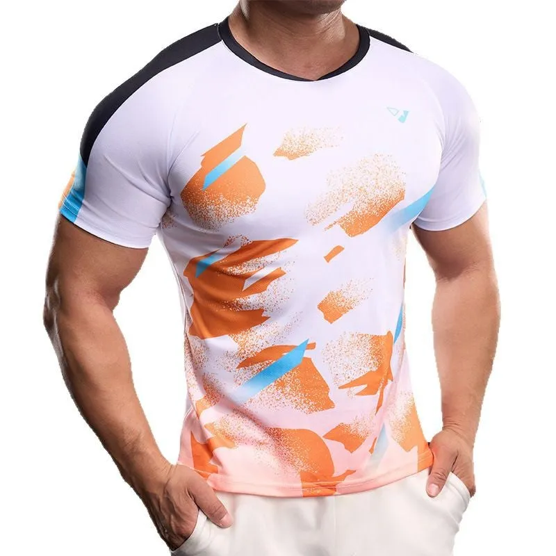 Men's blue and white ice silk quick-dry polyester short sleeve T-shirt for running and fitness, regular fit, sizes M-4XL