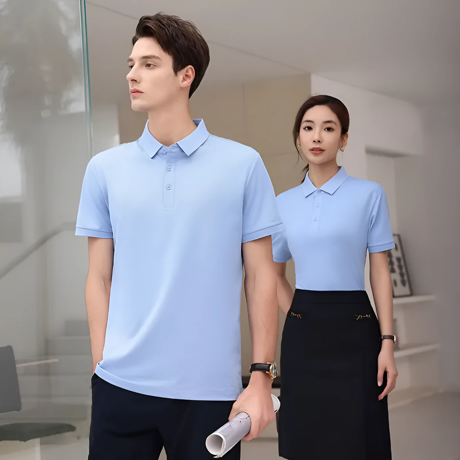 High-end workwear polo shirt in solid colour cotton-polyester blend short sleeve summer regular fit pullover