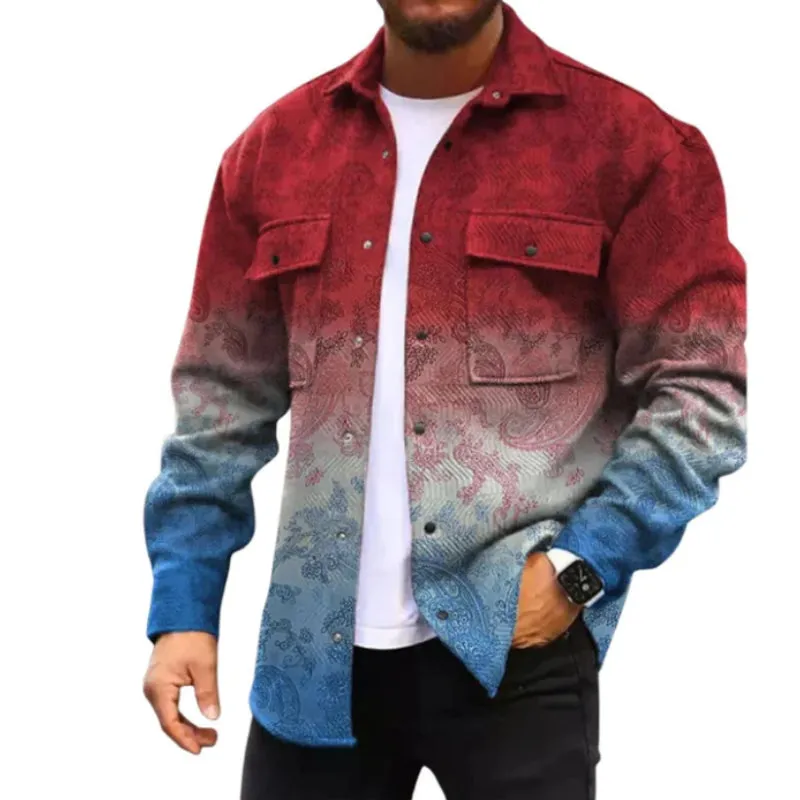Men's corduroy long sleeve shirt in colour C924-8, loose fit, with chest pocket, autumn winter casual wear