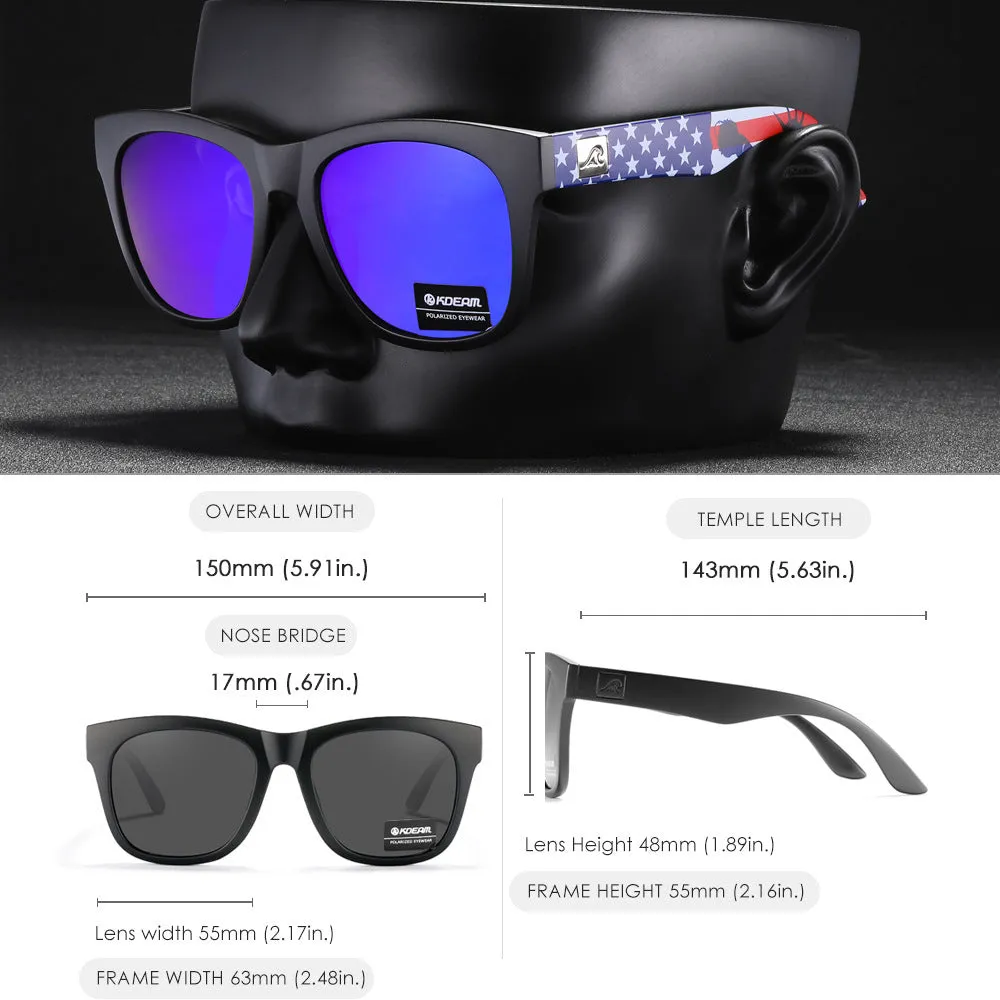 Polarised sunglasses with TAC lenses and PC frame for outdoor driving and fishing.