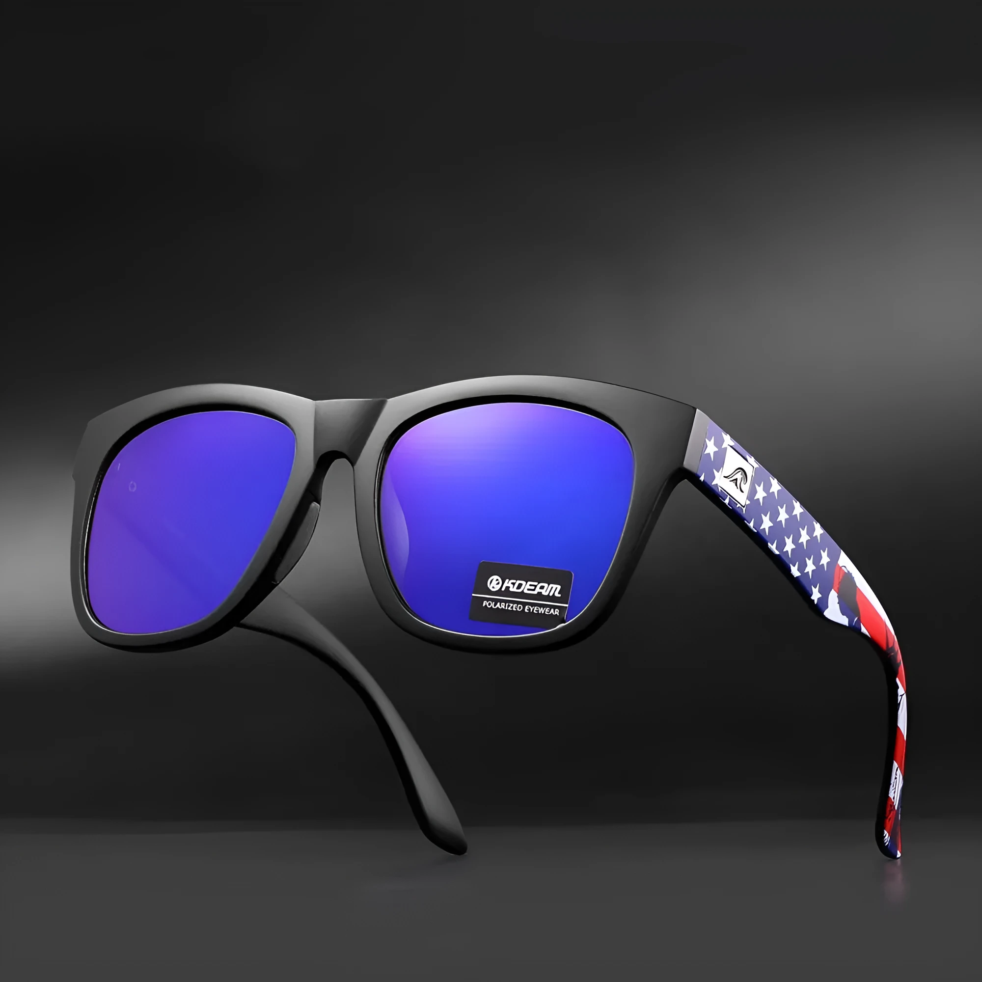 Polarised sunglasses with TAC lenses and PC frame for outdoor driving and fishing.