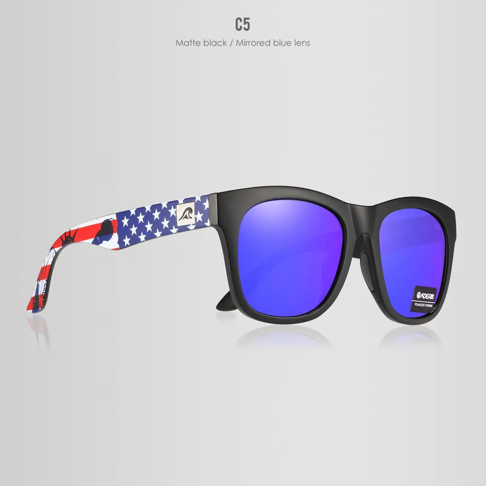 Polarised sunglasses with TAC lenses and PC frame for outdoor driving and fishing.