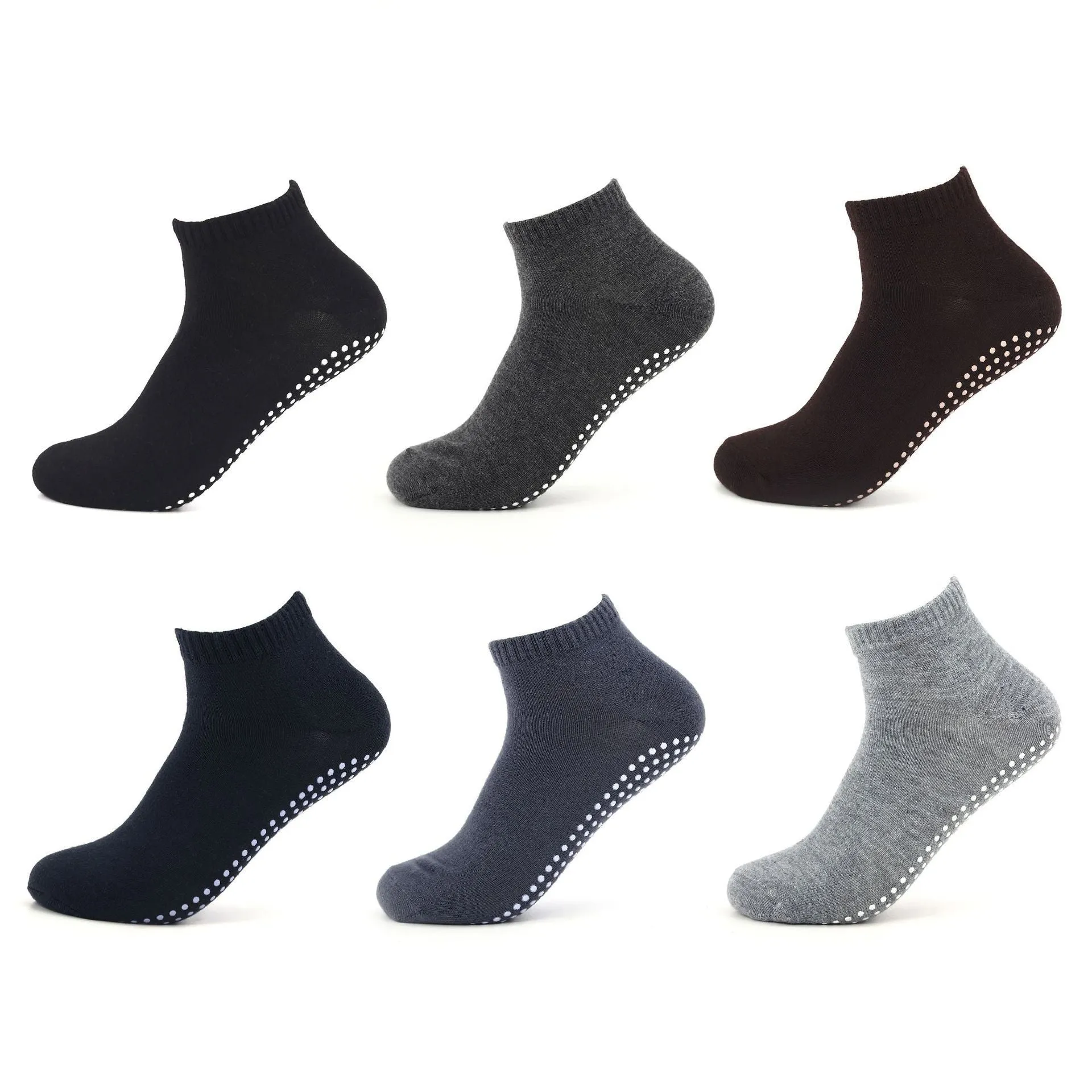 Men's non-slip invisible low-cut cotton yoga socks in solid colour with grip sole – one pair