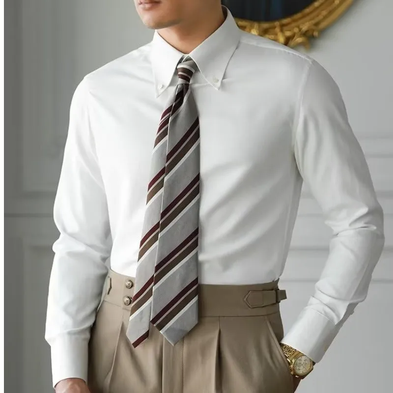 Men's pure color artistic lazy trendy shirt in cotton blend, brown, front view