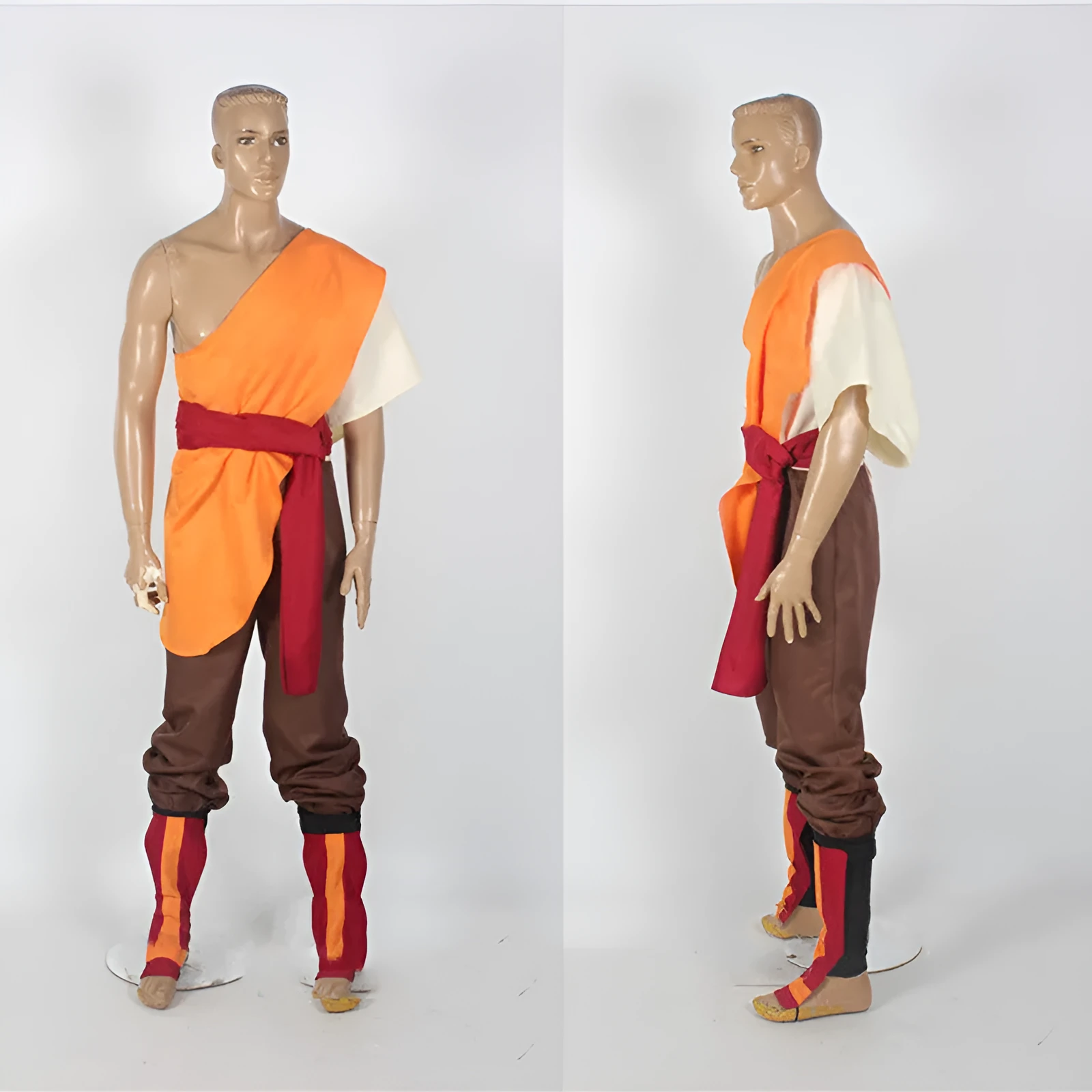 Unisex adult cosplay costume set with top, pants, and belt in plain polyester fabric