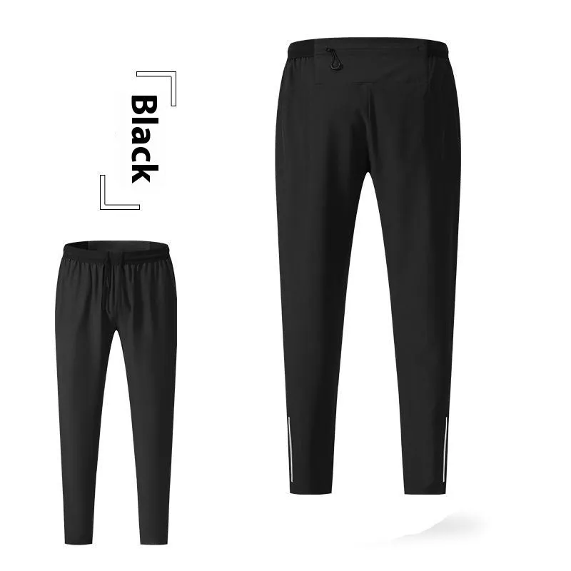 Men's loose quick-drying polyester sports trousers in navy blue, mid-waist with an American style cut for running and fitness