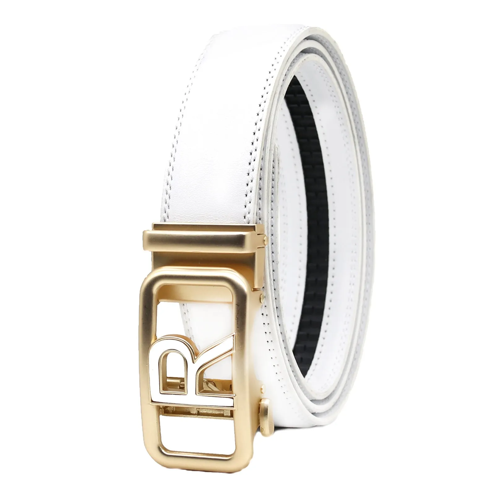 Men's automatic buckle belt in genuine leather with alloy buckle, 125cm, available in ten colours for all-match casual wear.