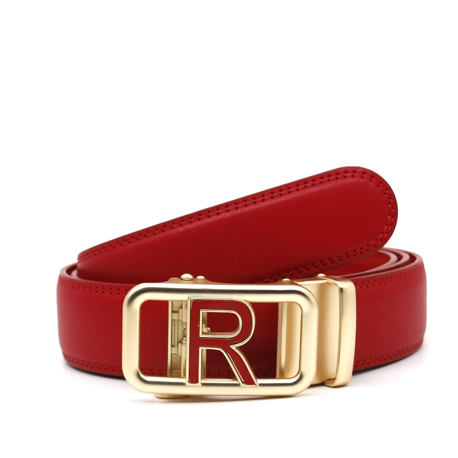 Men's automatic buckle belt in genuine leather with alloy buckle, 125cm, available in ten colours for all-match casual wear.