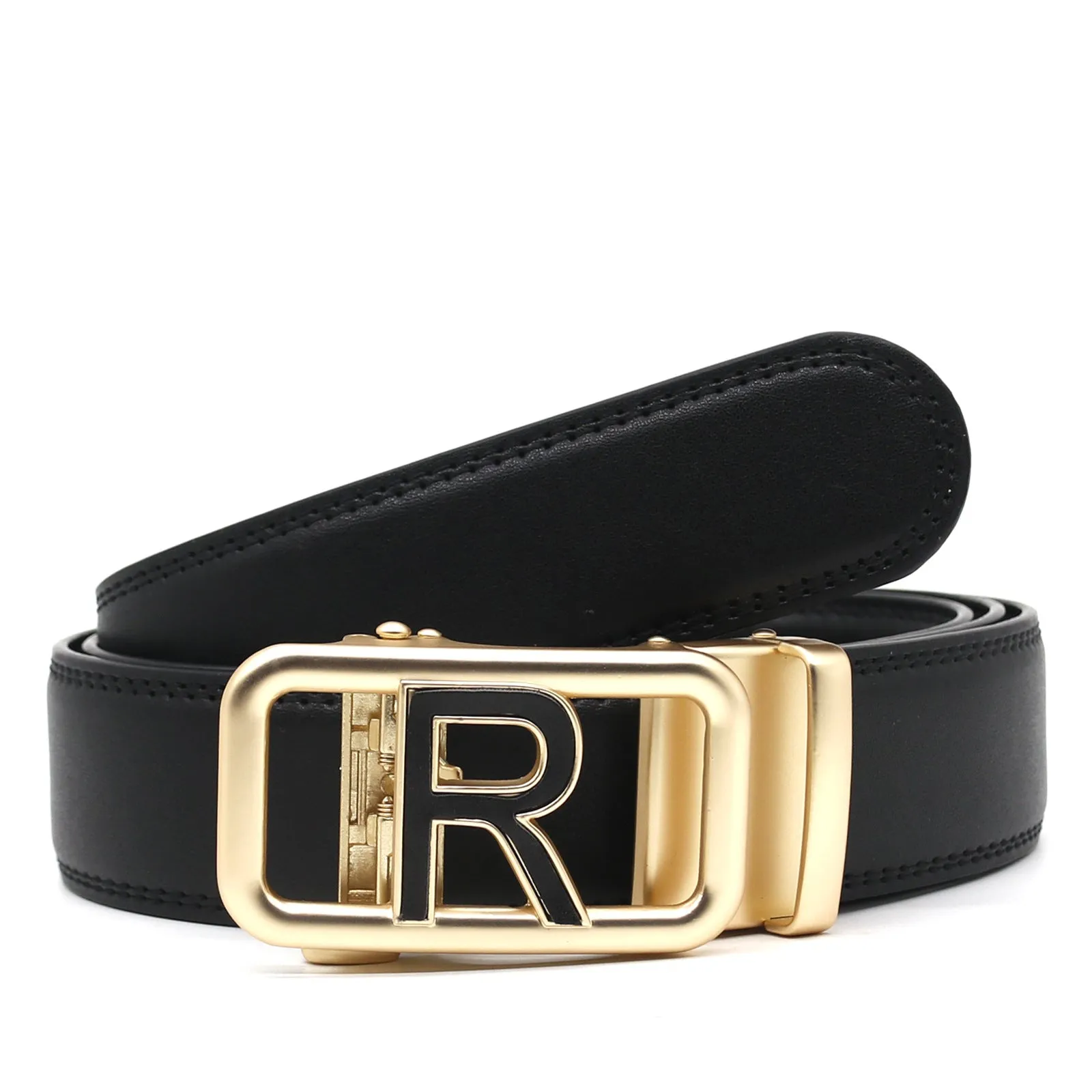 Men's automatic buckle belt in genuine leather with alloy buckle, 125cm, available in ten colours for all-match casual wear.