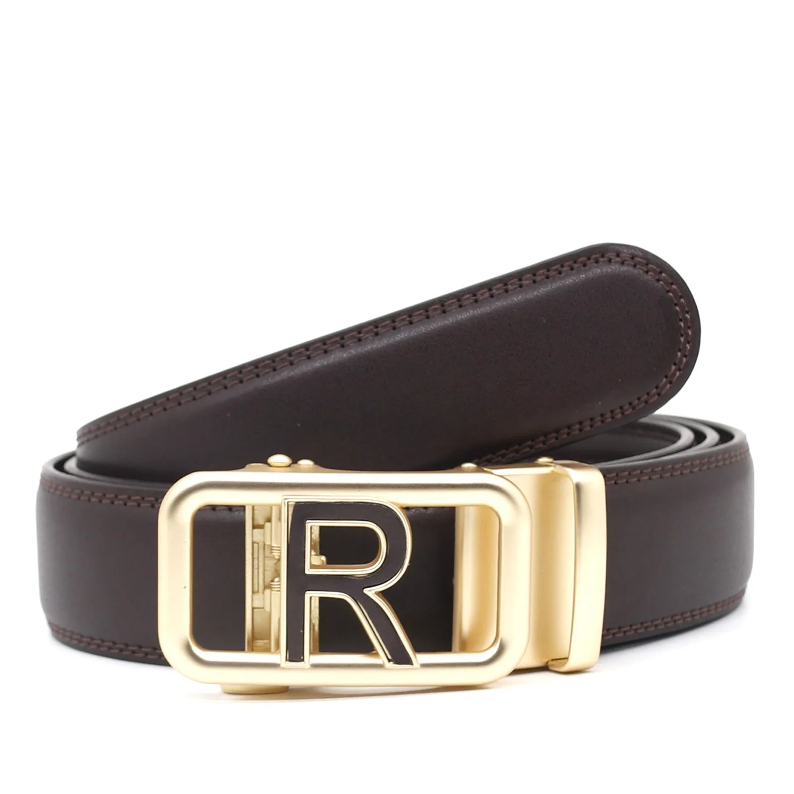 Men's automatic buckle belt in genuine leather with alloy buckle, 125cm, available in ten colours for all-match casual wear.