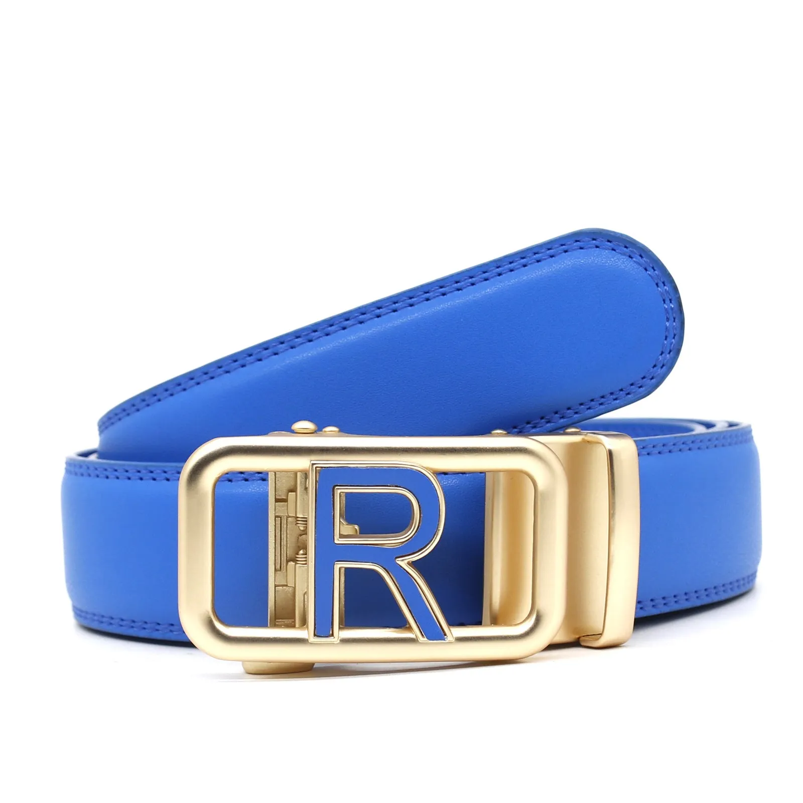 Men's automatic buckle belt in genuine leather with alloy buckle, 125cm, available in ten colours for all-match casual wear.
