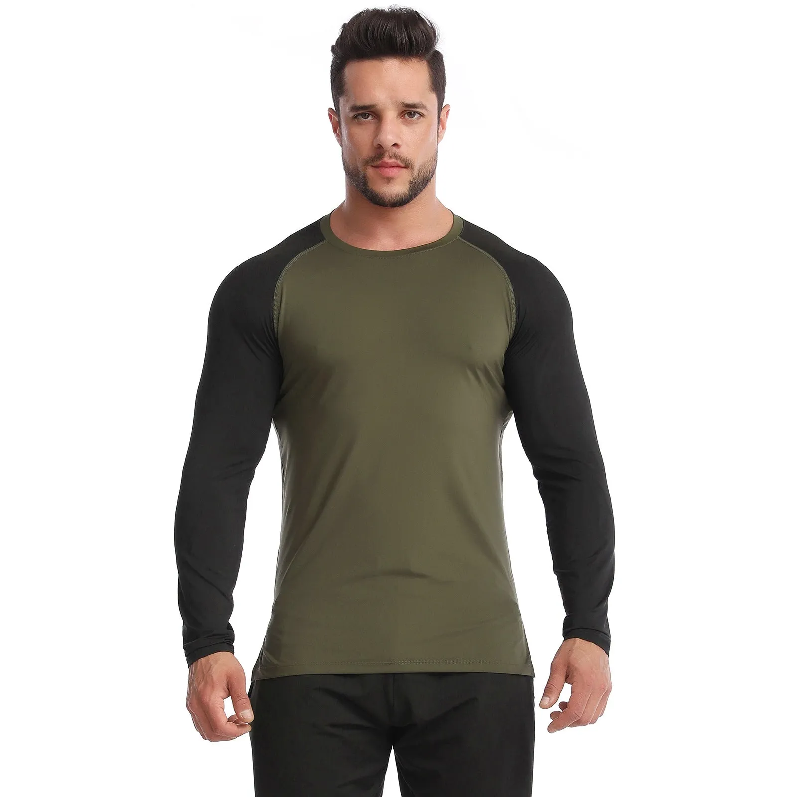 Men's high elastic quick-drying fitness long sleeve top in iron gray black for gym training