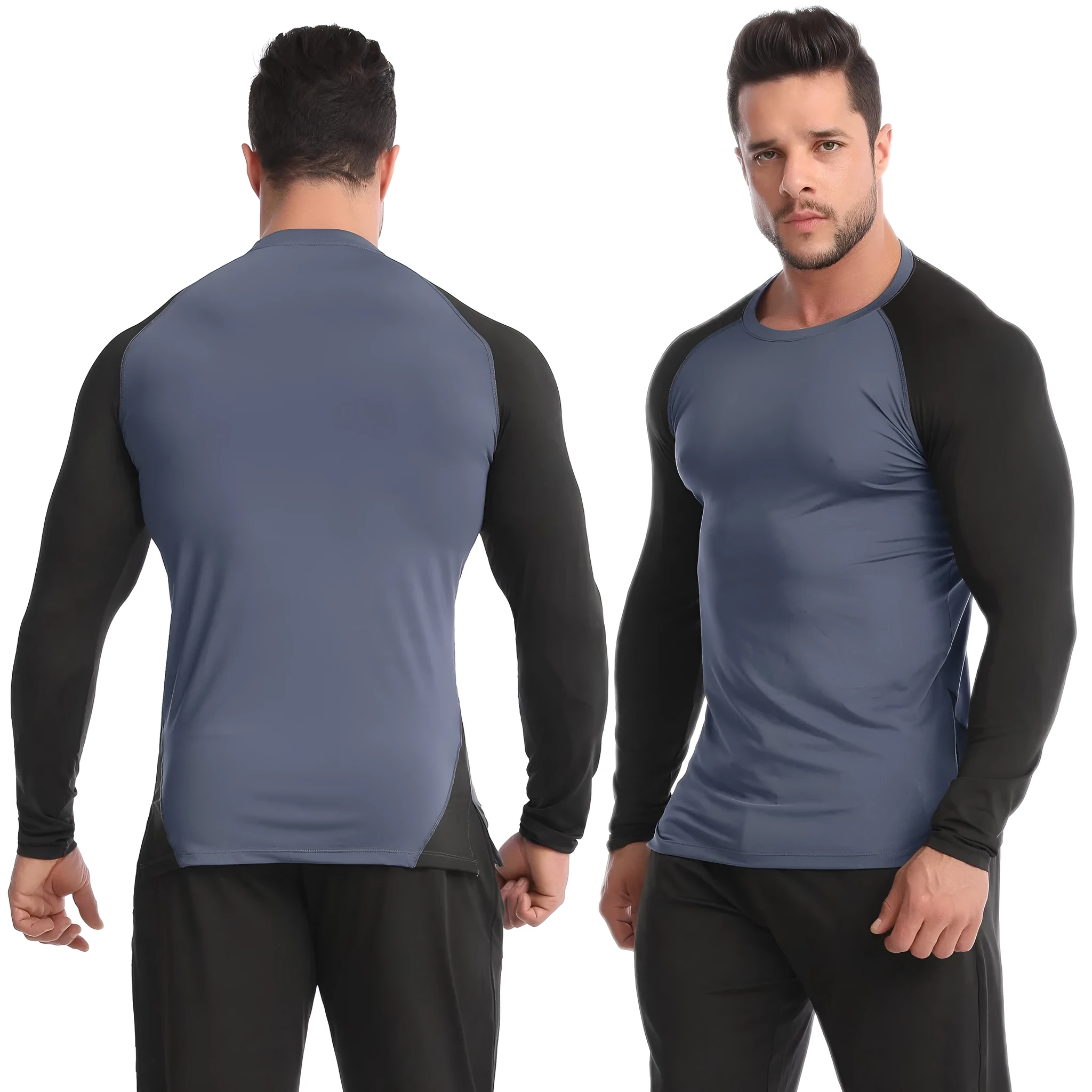 Men's high elastic quick-drying fitness long sleeve top in iron gray black for gym training
