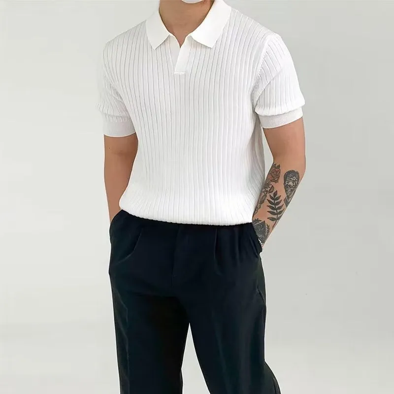 Men's cotton blend solid colour loose fit polo shirt in white with half sleeves