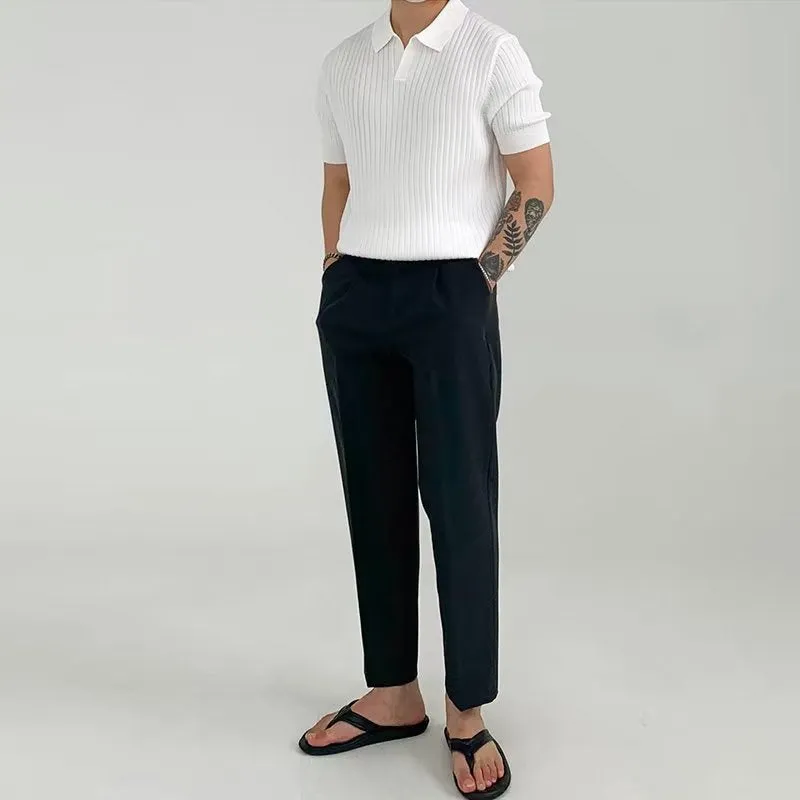Men's cotton blend solid colour loose fit polo shirt in white with half sleeves