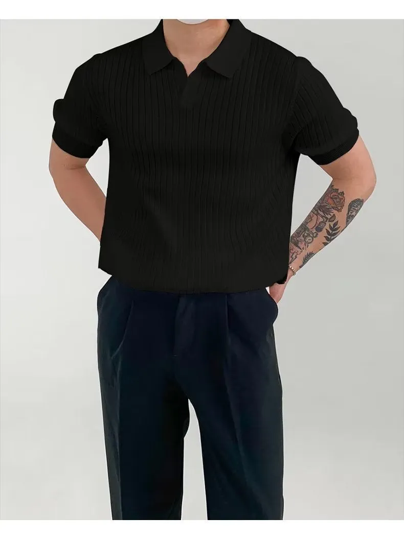 Men's cotton blend solid colour loose fit polo shirt in white with half sleeves