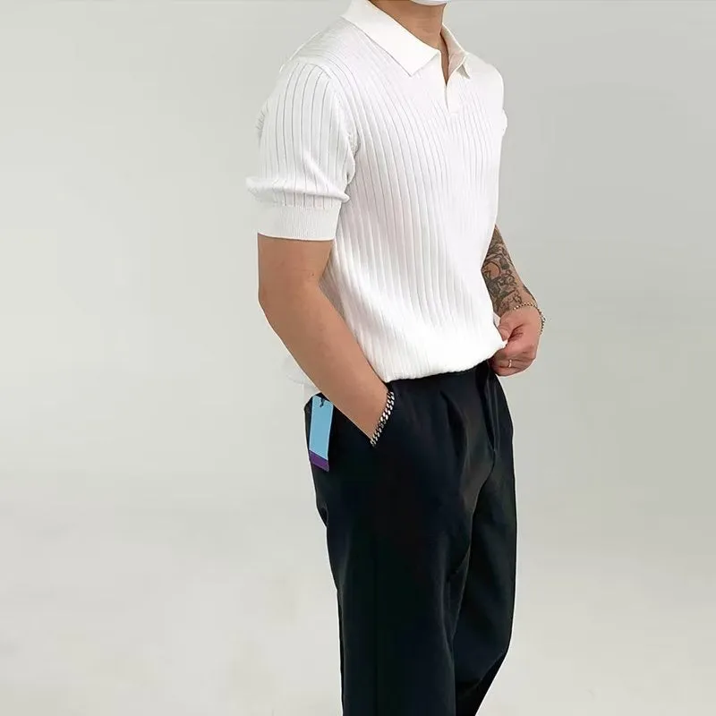 Men's cotton blend solid colour loose fit polo shirt in white with half sleeves