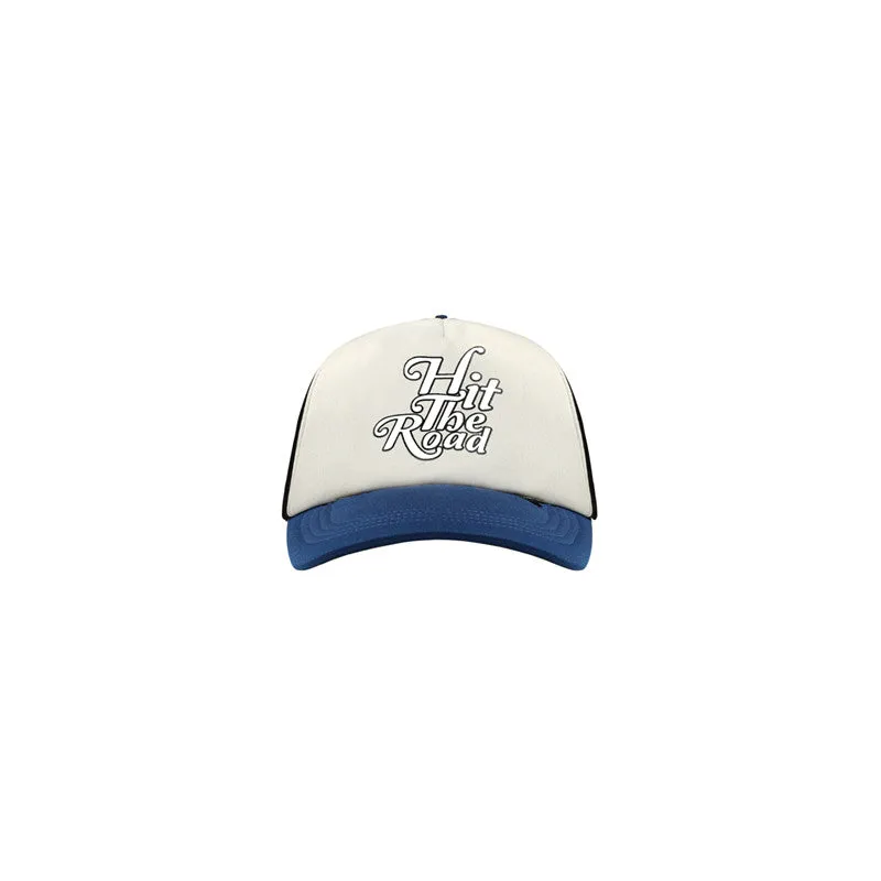 Blue and white cotton retro curved brim hat adjustable size white unisex