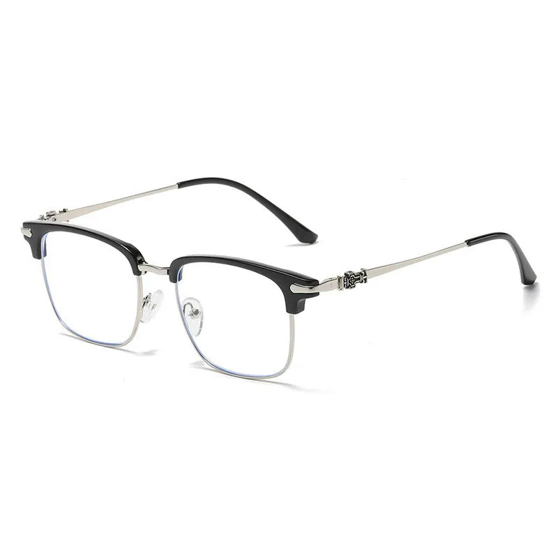 Retro plate full rim myopia glasses with anti-blue light AC lens in metal frame leopard ring colour 9352-C7