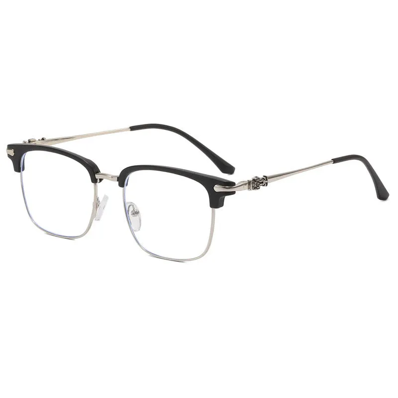 Retro plate full rim myopia glasses with anti-blue light AC lens in metal frame leopard ring colour 9352-C7