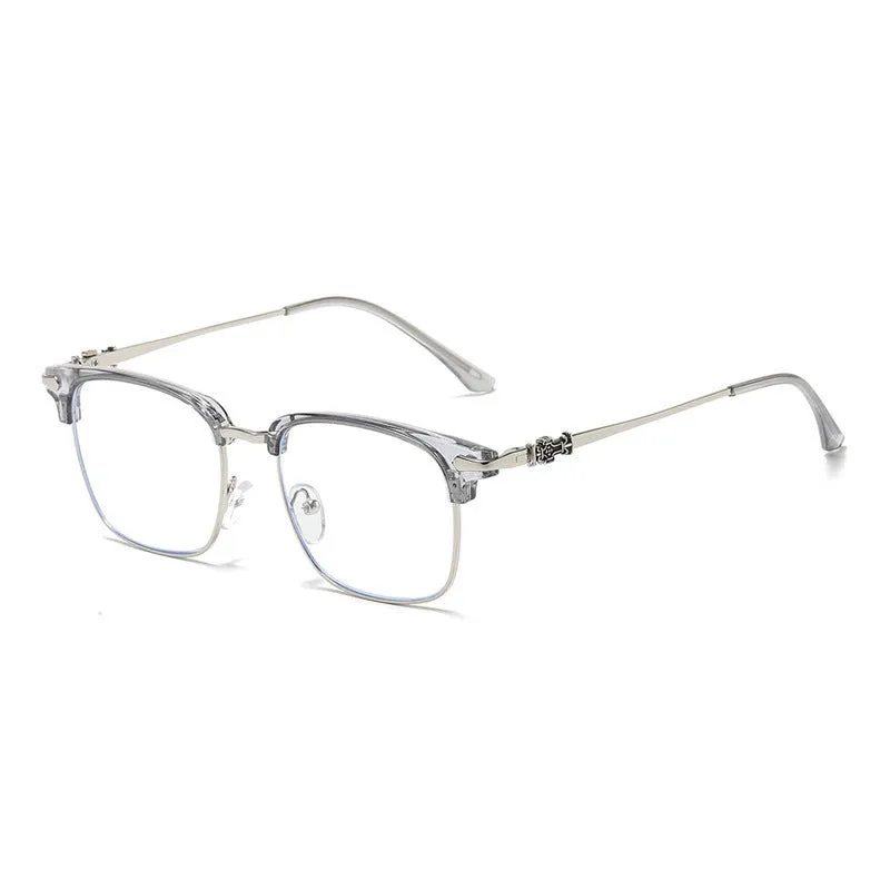 Retro plate full rim myopia glasses with anti-blue light AC lens in metal frame leopard ring colour 9352-C7