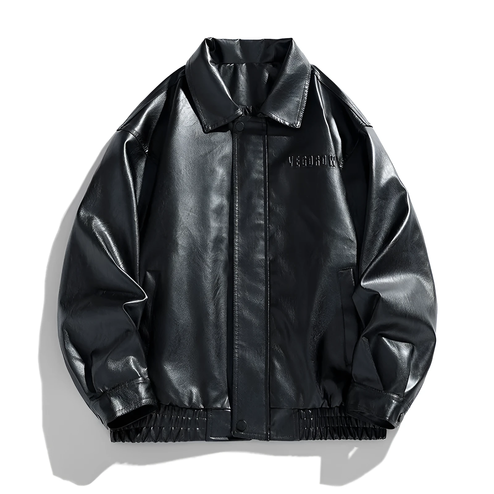 Retro motorcycle PU leather jacket with loose lapel, slim fit, available in black colour for men