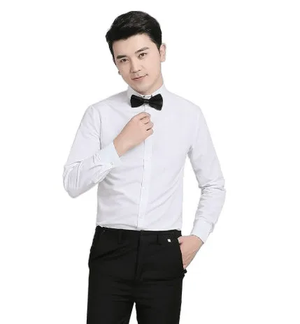 Women's plus size long sleeve performance shirt with bow tie in fleece-lined acrylic, slim fit Korean style