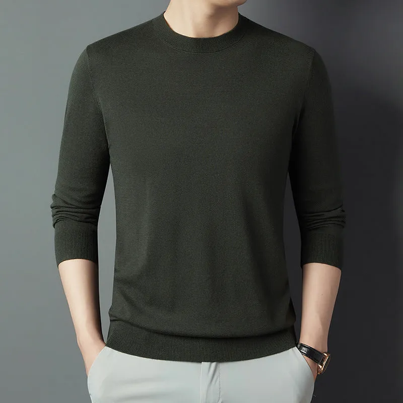 Men's non-iron acrylic blend fitted long sleeve pullover shirt in solid colour