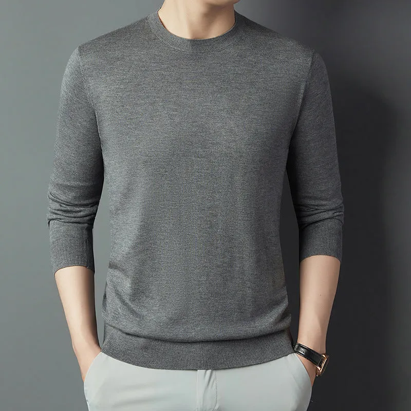 Men's non-iron acrylic blend fitted long sleeve pullover shirt in solid colour