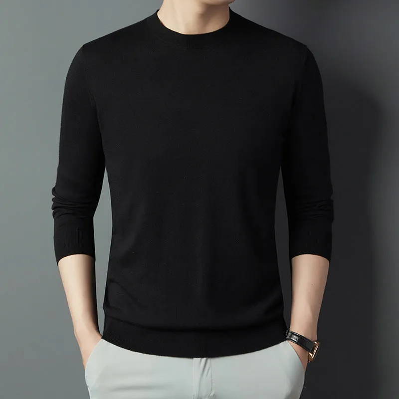 Men's non-iron acrylic blend fitted long sleeve pullover shirt in solid colour