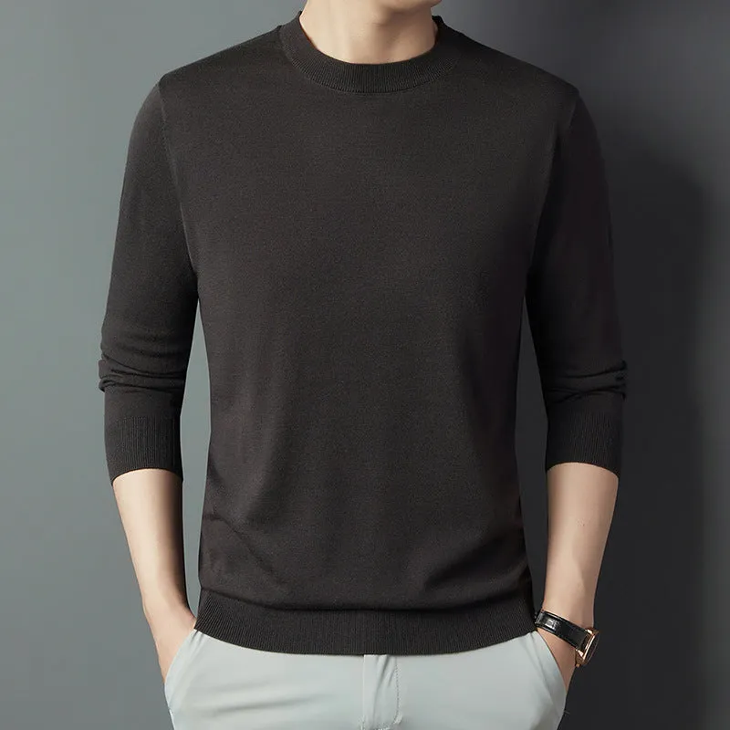 Men's non-iron acrylic blend fitted long sleeve pullover shirt in solid colour