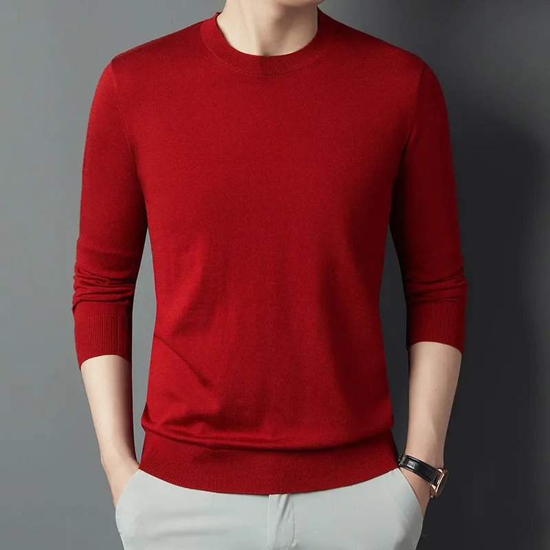 Men's non-iron acrylic blend fitted long sleeve pullover shirt in solid colour