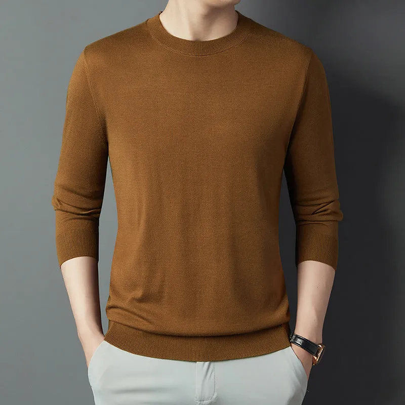 Men's non-iron acrylic blend fitted long sleeve pullover shirt in solid colour