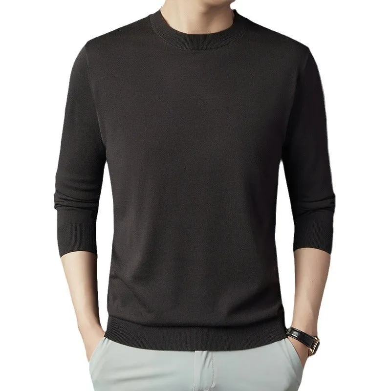 Men's non-iron acrylic blend fitted long sleeve pullover shirt in solid colour