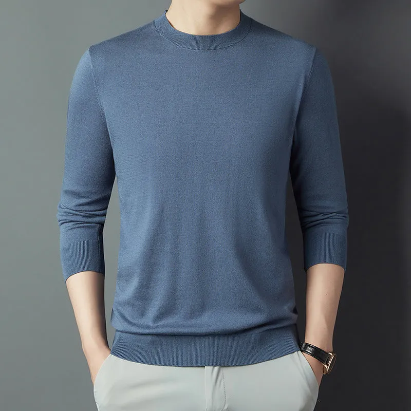 Men's non-iron acrylic blend fitted long sleeve pullover shirt in solid colour