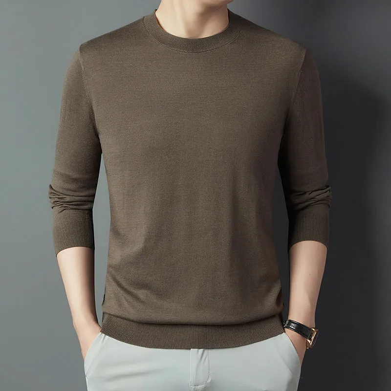 Men's non-iron acrylic blend fitted long sleeve pullover shirt in solid colour